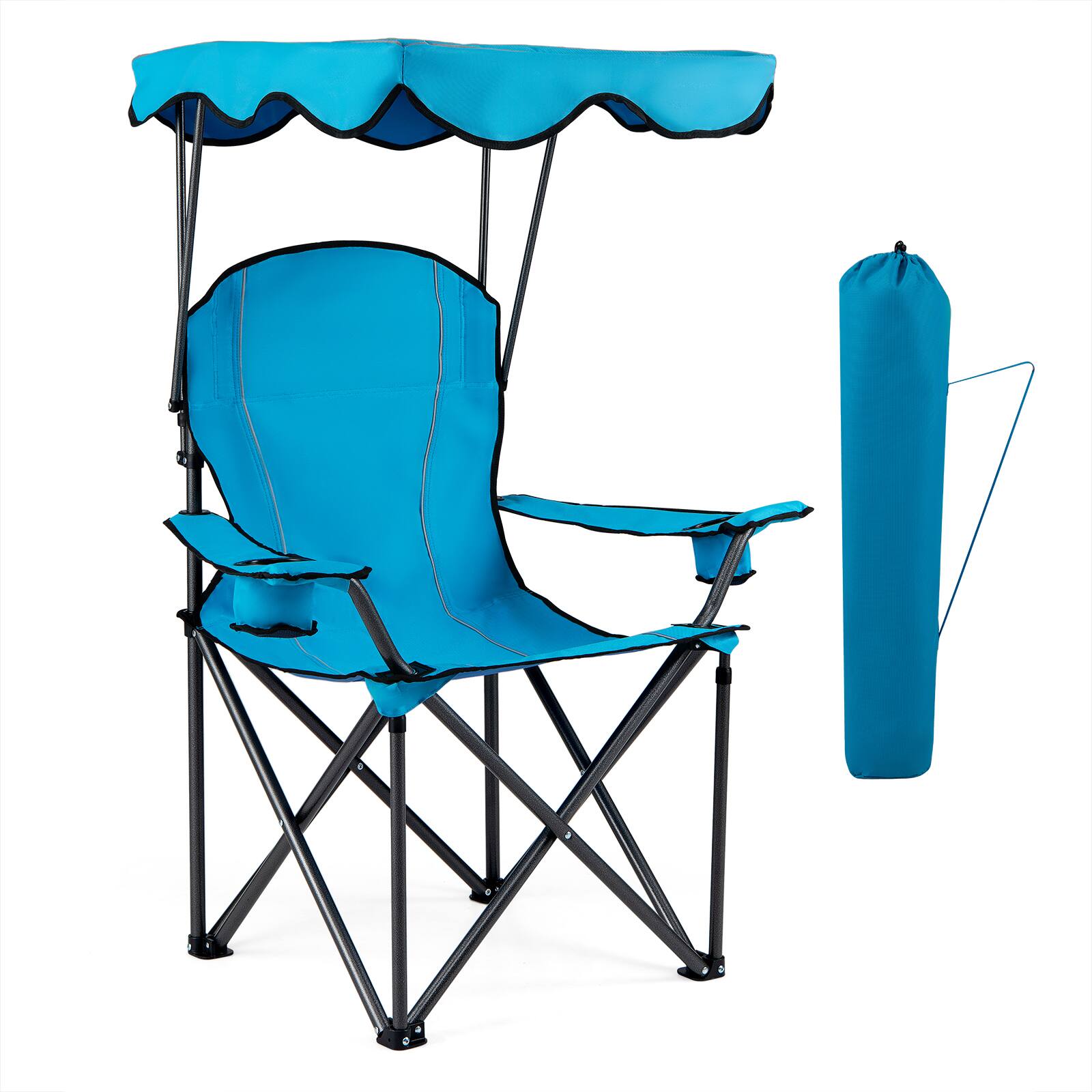 Alt View 7. Gymax - Gymax Folding Camping Chair w/Canopy Cup Holder Ergonomic Armrest Solid Steel Frame - Blue.