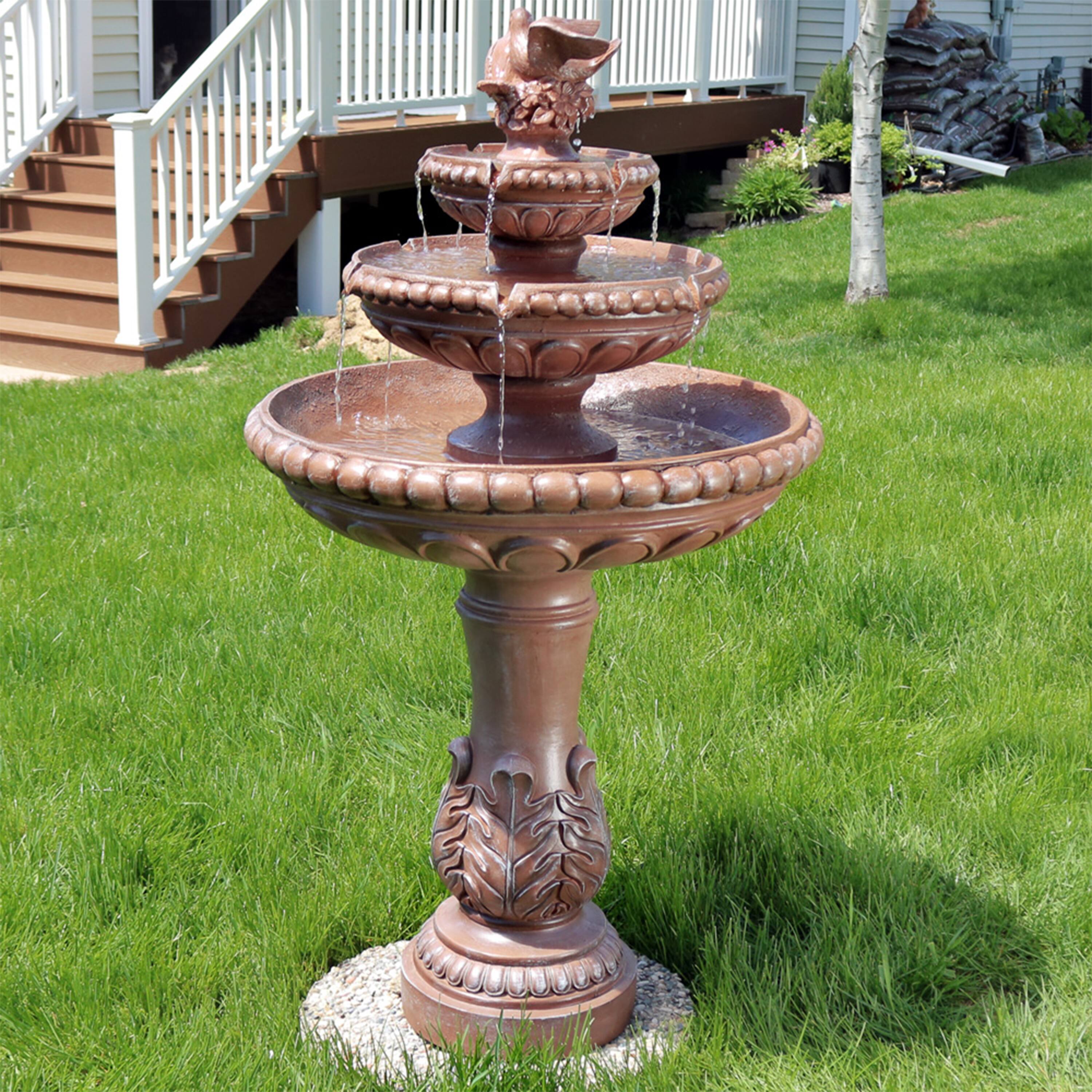 Alt View 3. Sunnydaze - Dove Pair Resin Outdoor 3-Tier Water Fountain - Brown.