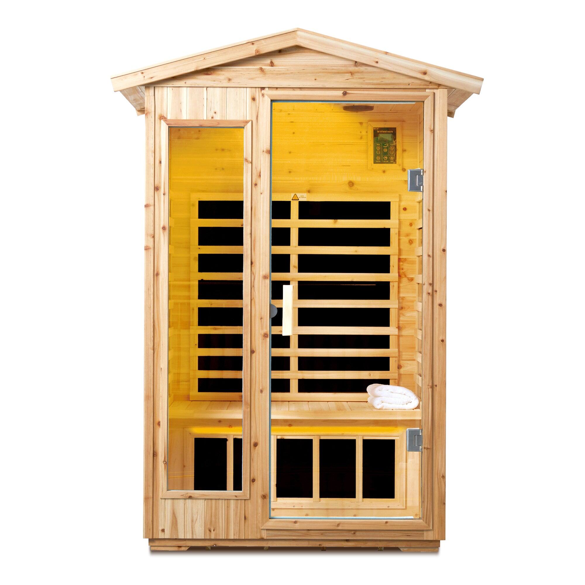 Alt View 4. Boyel Living - Two Person Outdoor Infrared Sauna Room with LCD Control and Bluetooth Audio - Natural.