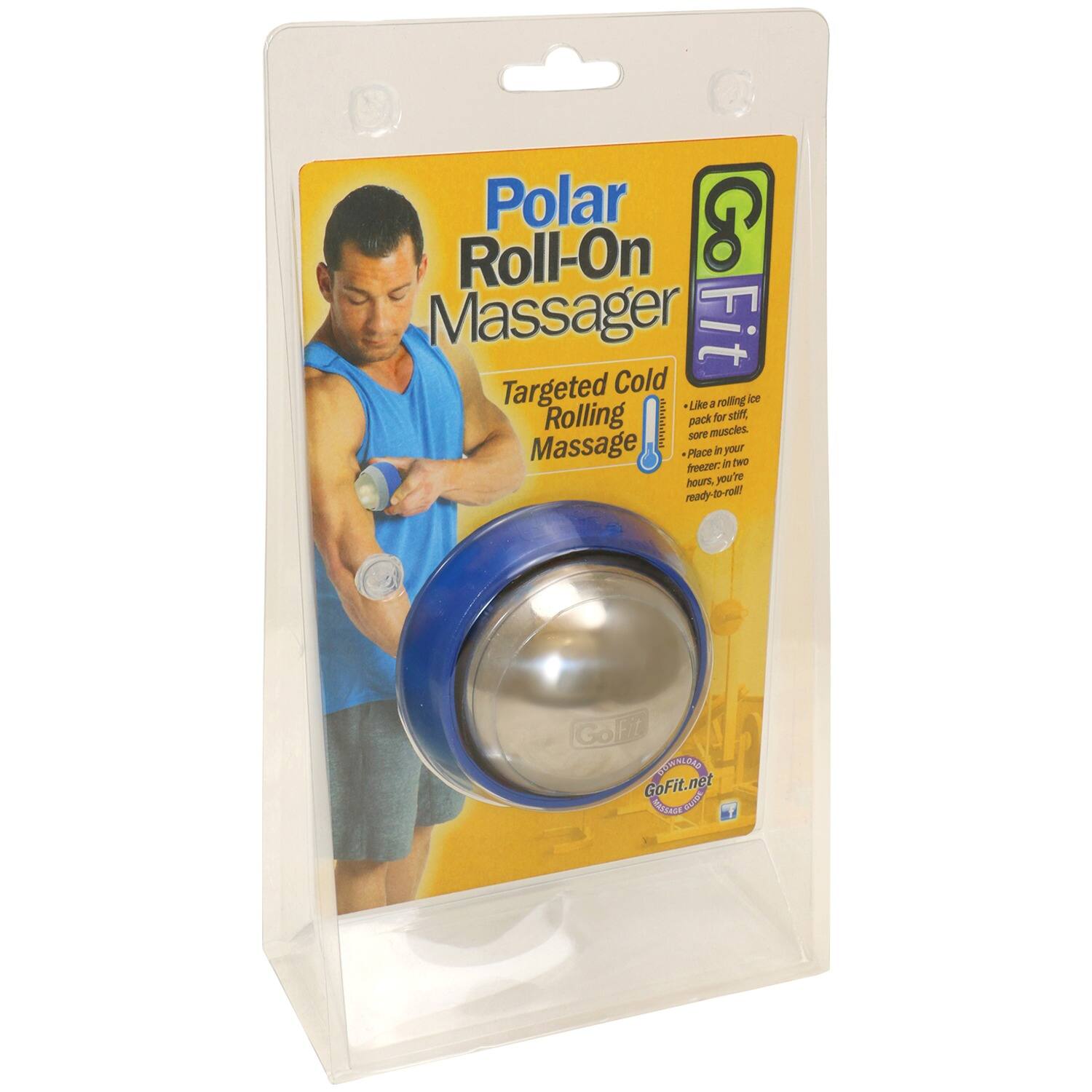 Polar Roll-On Massager  
Targeted Cold Rolling Massage  
Like a rolling ice pack for stiff, sore muscles.  
Place in your freezer for two hours, ready to roll!  
GoFit  
GoFit.net