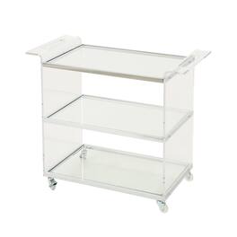 Spaco - Acrylic Bar Cart with Tempered Glass Shelves, Mobile Serving Cart and Rolling Wheels, for Home Entertainment - Clear
