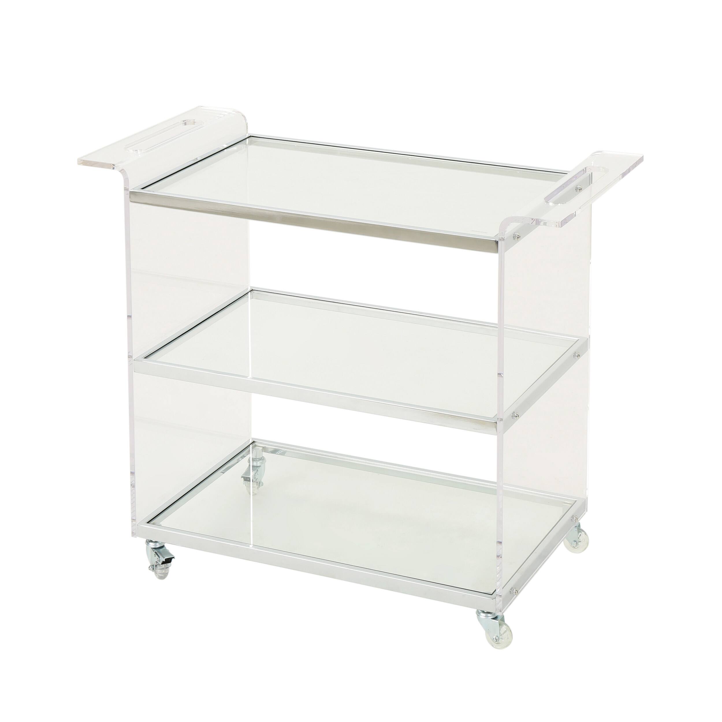 Front. Spaco - Spaco Acrylic Bar Cart with Tempered Glass Shelves, Mobile Serving Cart and Rolling Wheels, for Home Entertainment - Clear.