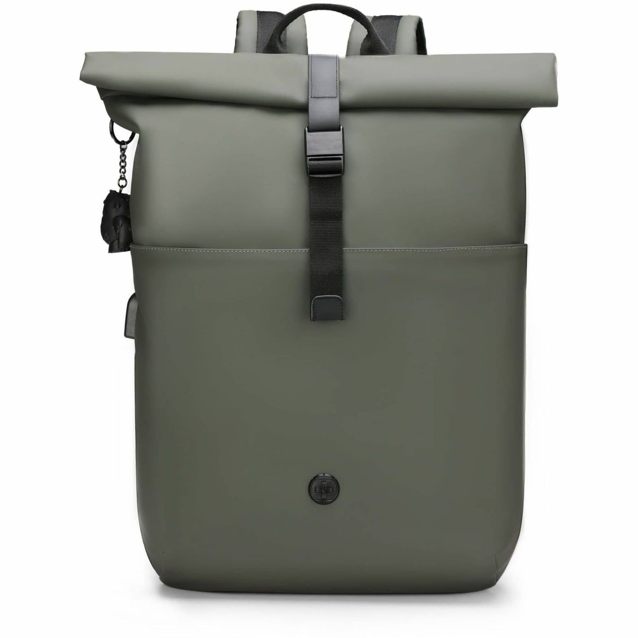 Front. Swissdigital Design - LAMONE Rolltop TSA-Friendly Water-Resistant Backpack With USB Charging Port RFID Protection and Fits Up to 16″ Laptop - Dark Green.