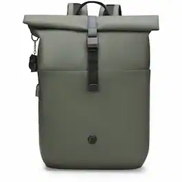 Swissdigital Design - LAMONE Rolltop TSA-Friendly Water-Resistant Backpack With USB Charging Port RFID Protection and Fits Up to 16″ Laptop - Dark Green