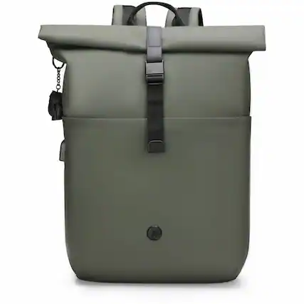 Front. Swissdigital Design - LAMONE Rolltop TSA-Friendly Water-Resistant Backpack With USB Charging Port RFID Protection and Fits Up to 16″ Laptop - Dark Green.