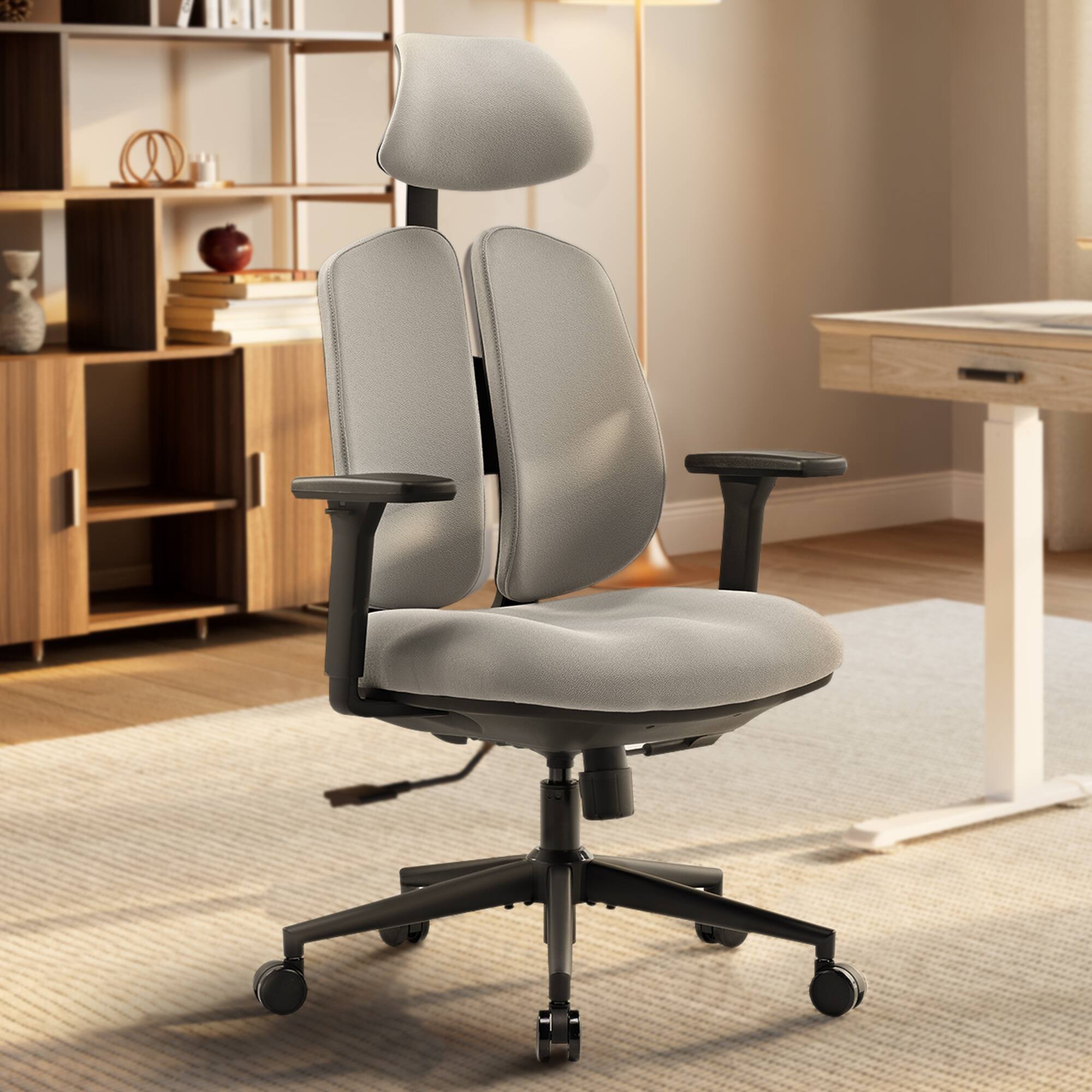 Alt View 1. Eureka Ergonomic - Dual Backrests Ergonomic Adjustable Office Chair - Light Grey.