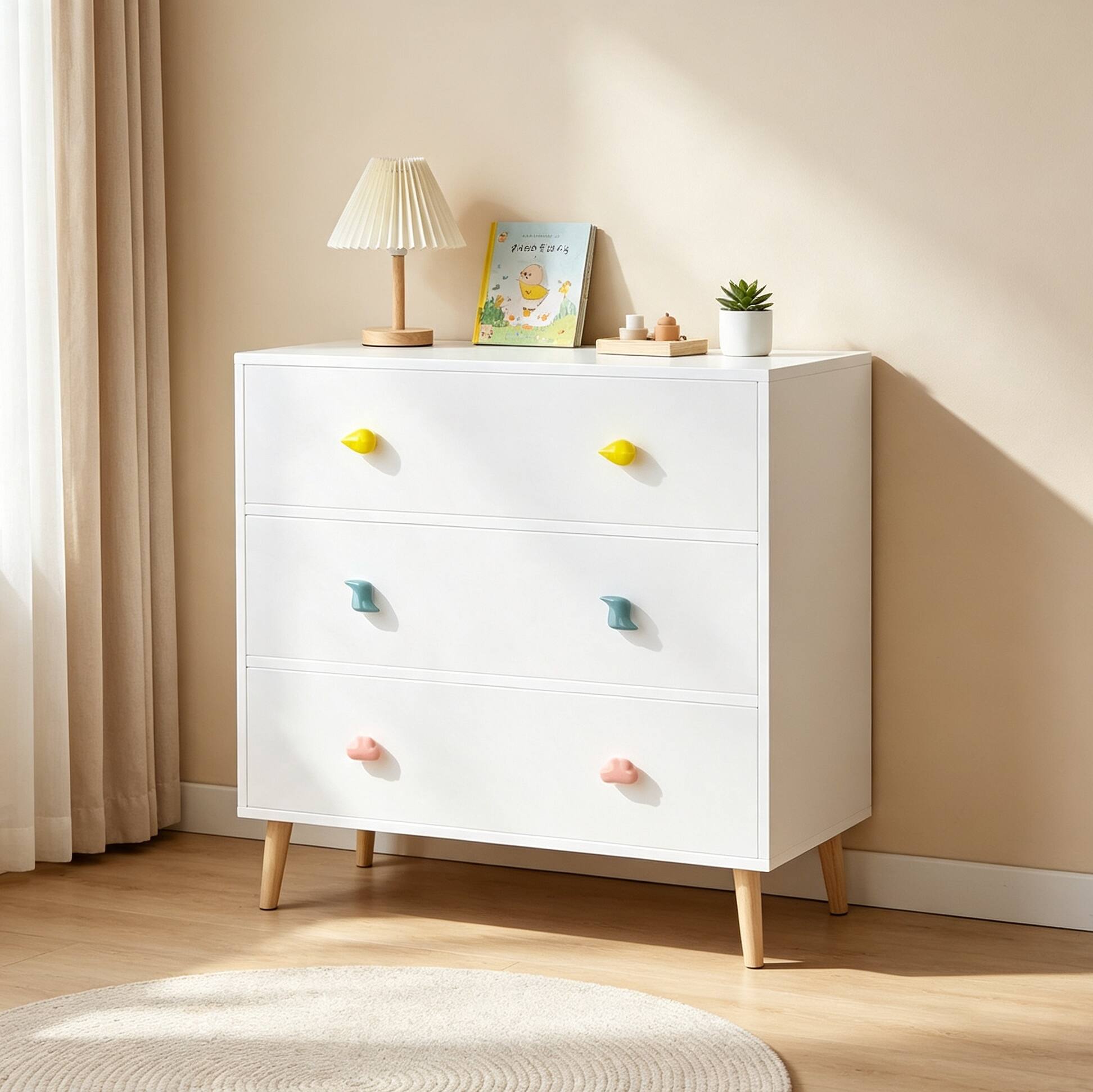 Angle. Z-Edge - Kids 3 Drawer Dresser, Baby Nightstand for Bedroom, Storage Cabinet for Toddler Child for Living Room, Toddler Room - White.