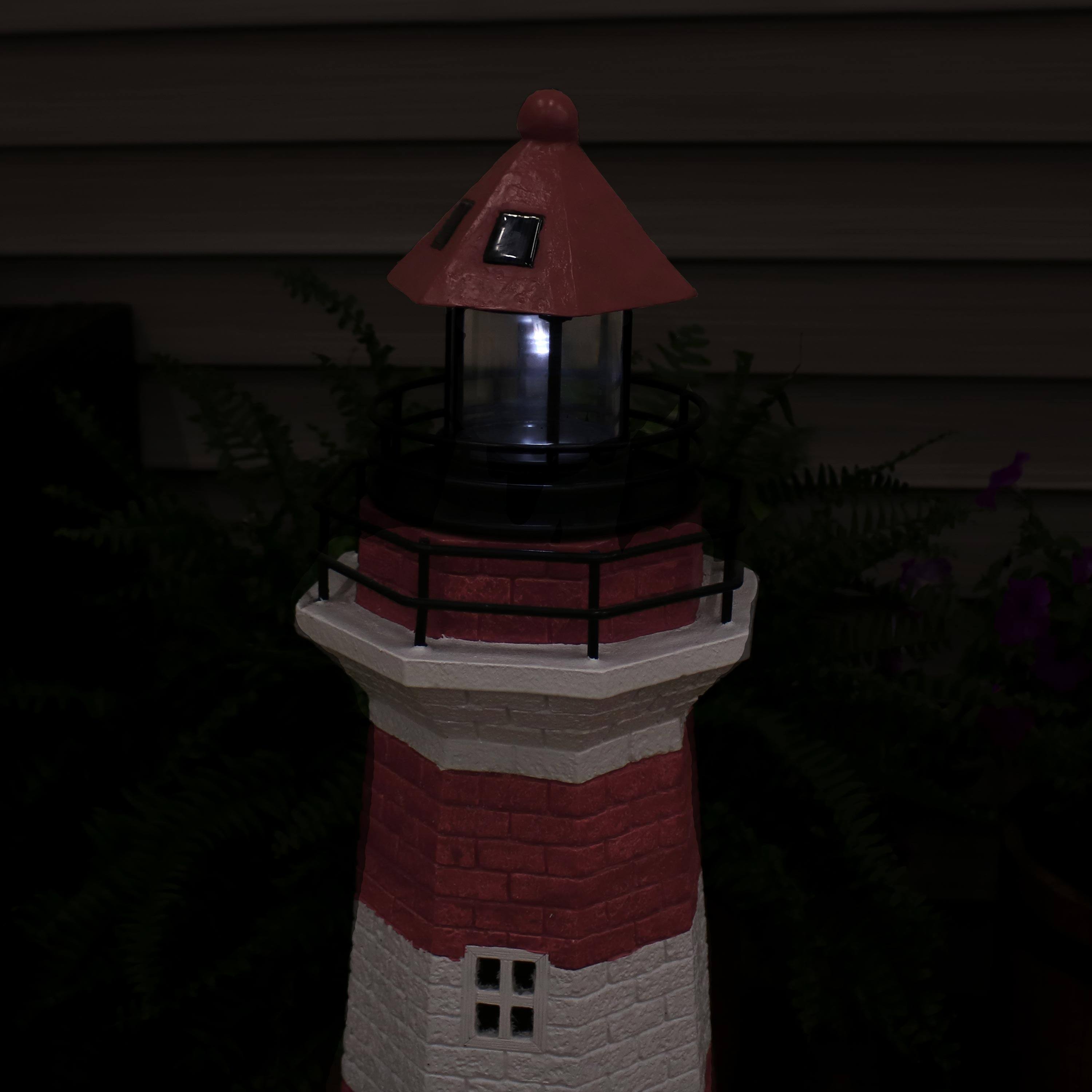 Alt View 8. Sunnydaze - 36 in Resin and Metal Solar LED Lighthouse Statue - Red Stripe.