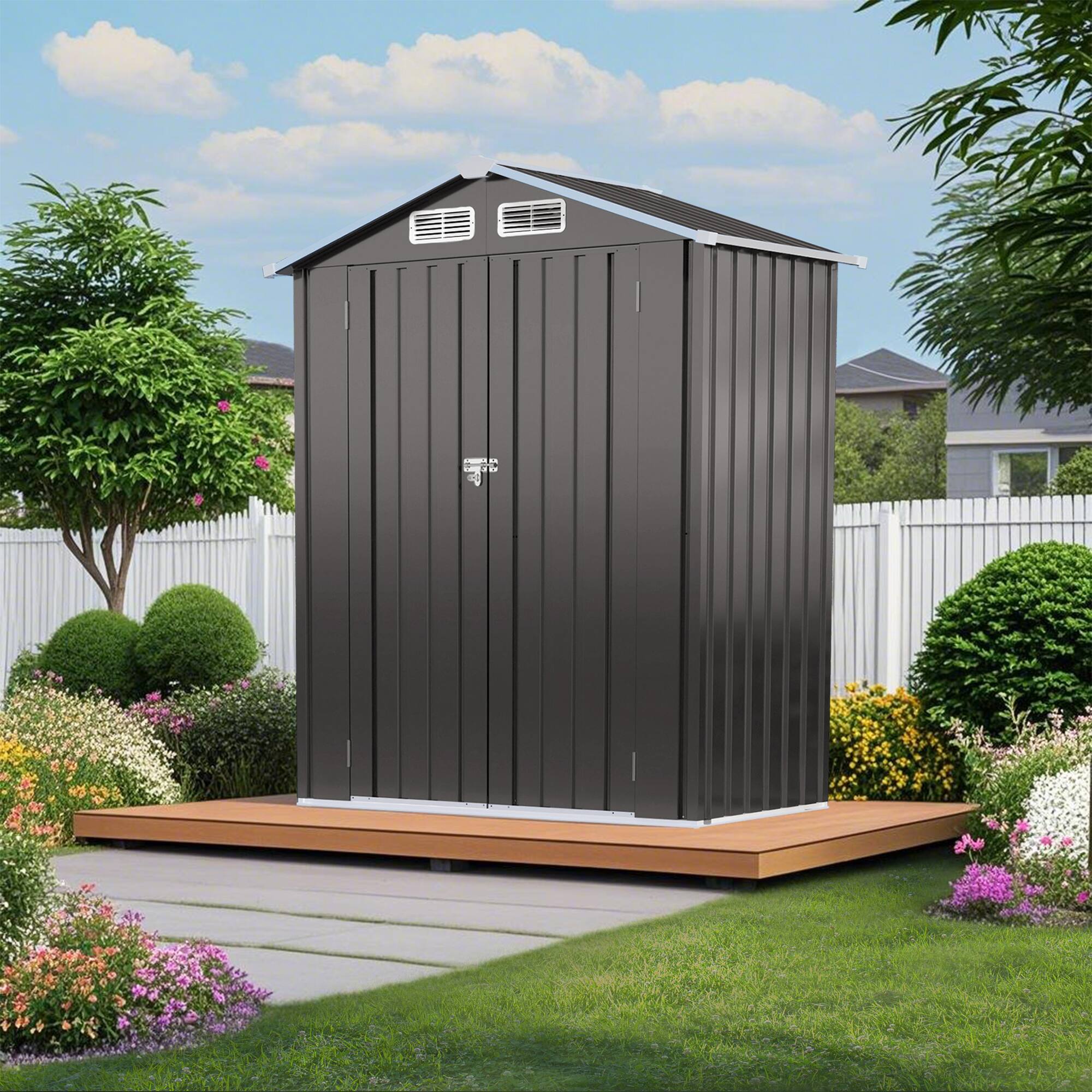 Angle. Mondawe - 5X3 FT Metal Outdoor Storage Shed with Peaked Roof Waterproof and Lockable Door - Gray.