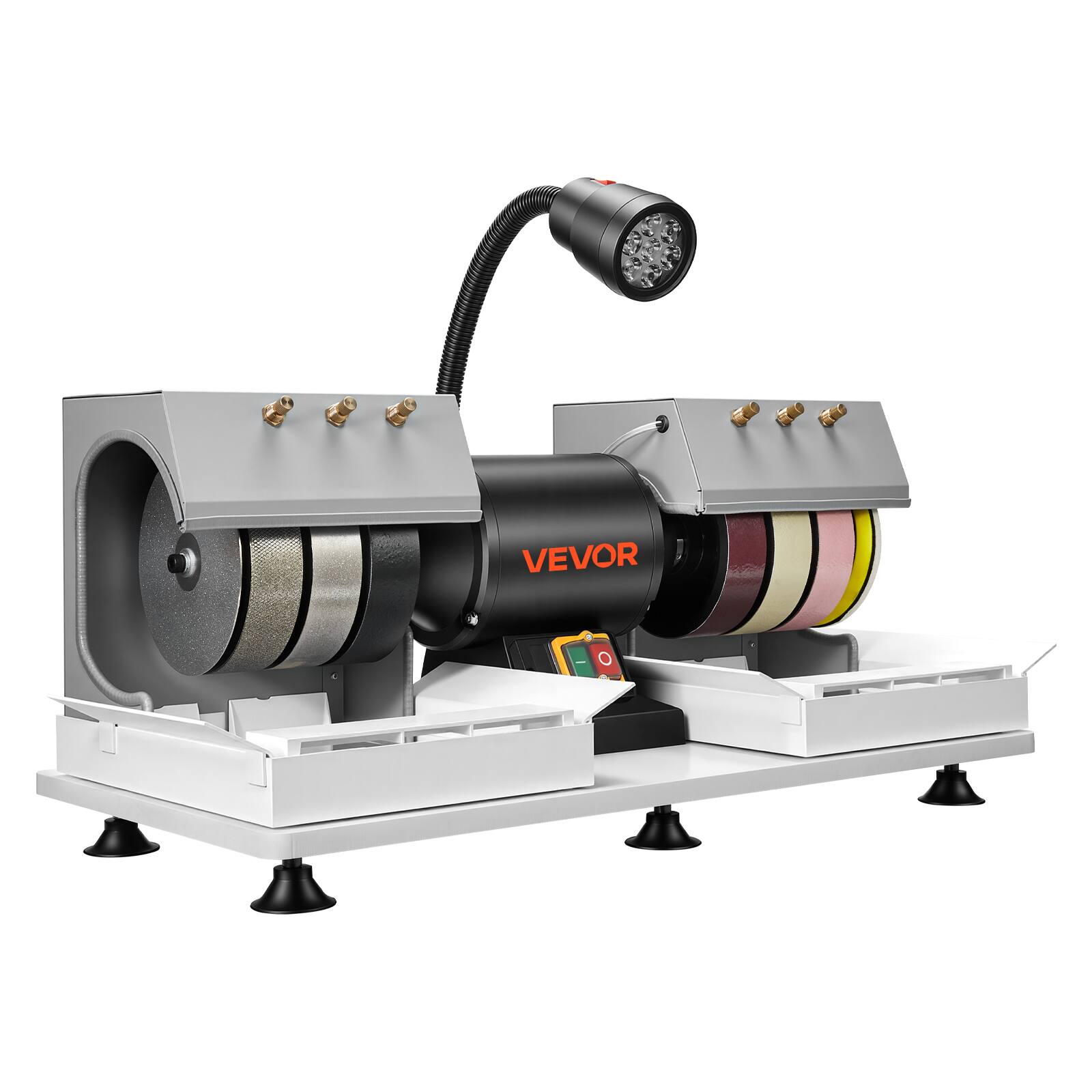 Alt View 5. VEVOR - Cabbing Machine, 6" 2/5 HP 1800 RPM Efficient, Lapidary Rock Grinder Polisher With Diamond and Resin Wheels, LED Lamp - White;Black.