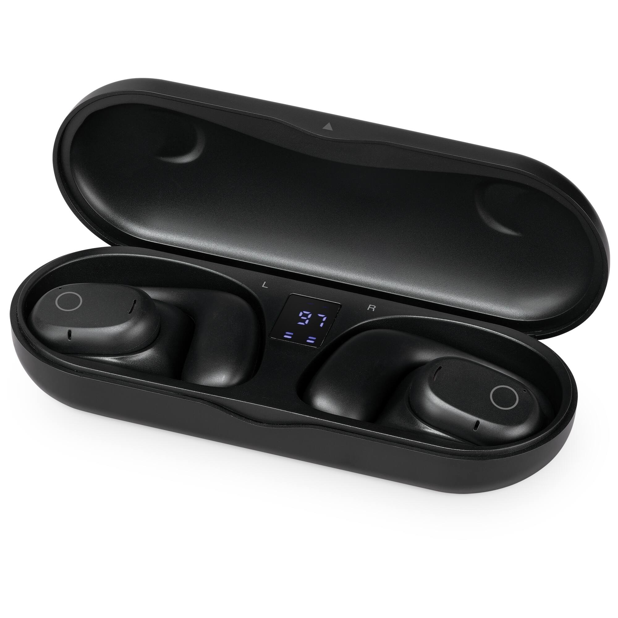 Alt View 2. iLive - iLive 16mm Driver Clear Truly Wireless Open Ear Earbuds, Black, IAEBTO34B.