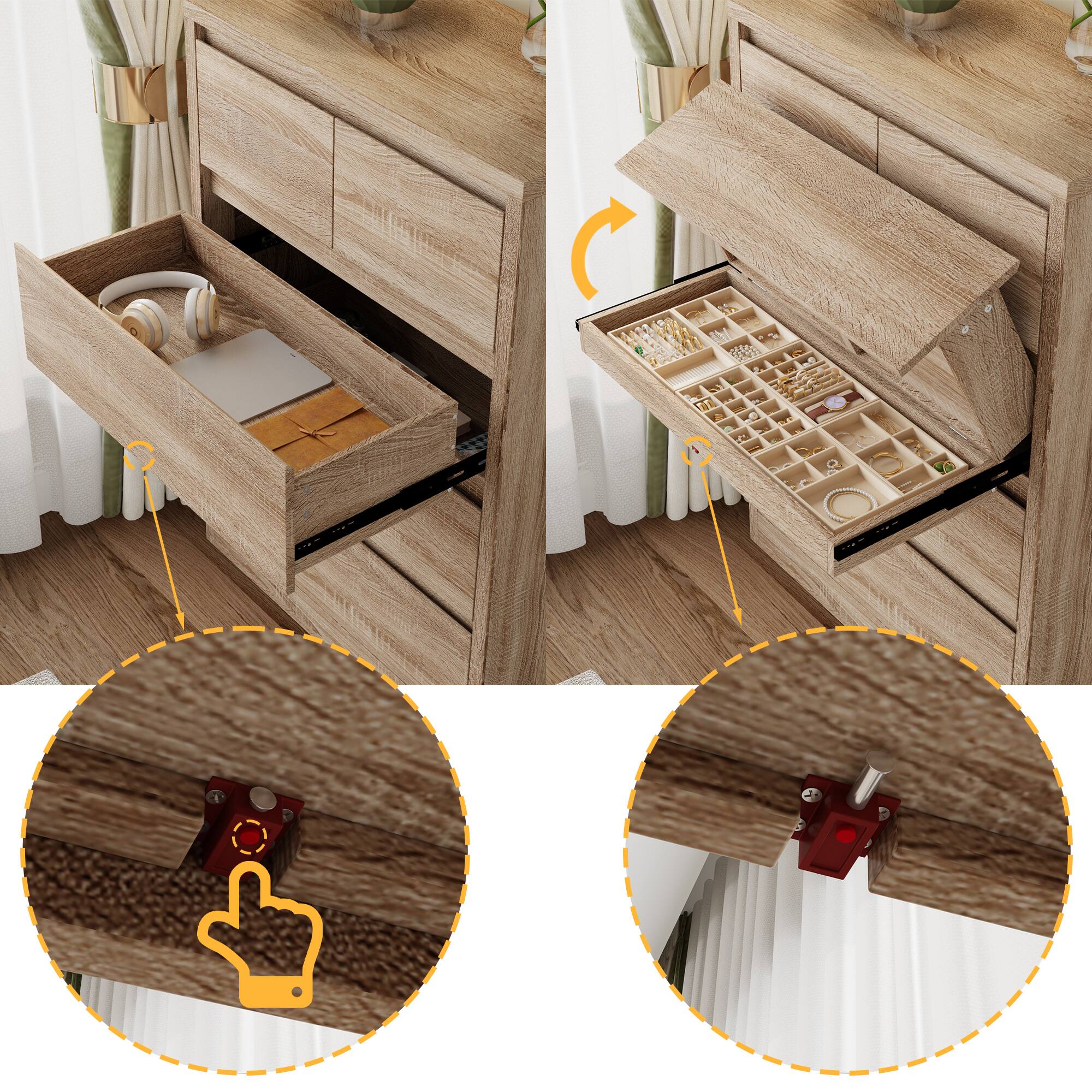 Alt View 5. Famapy - Famapy NFC - Locked Nightstand: Hidden Storage & Anti - Tipping Safety - Wooden.