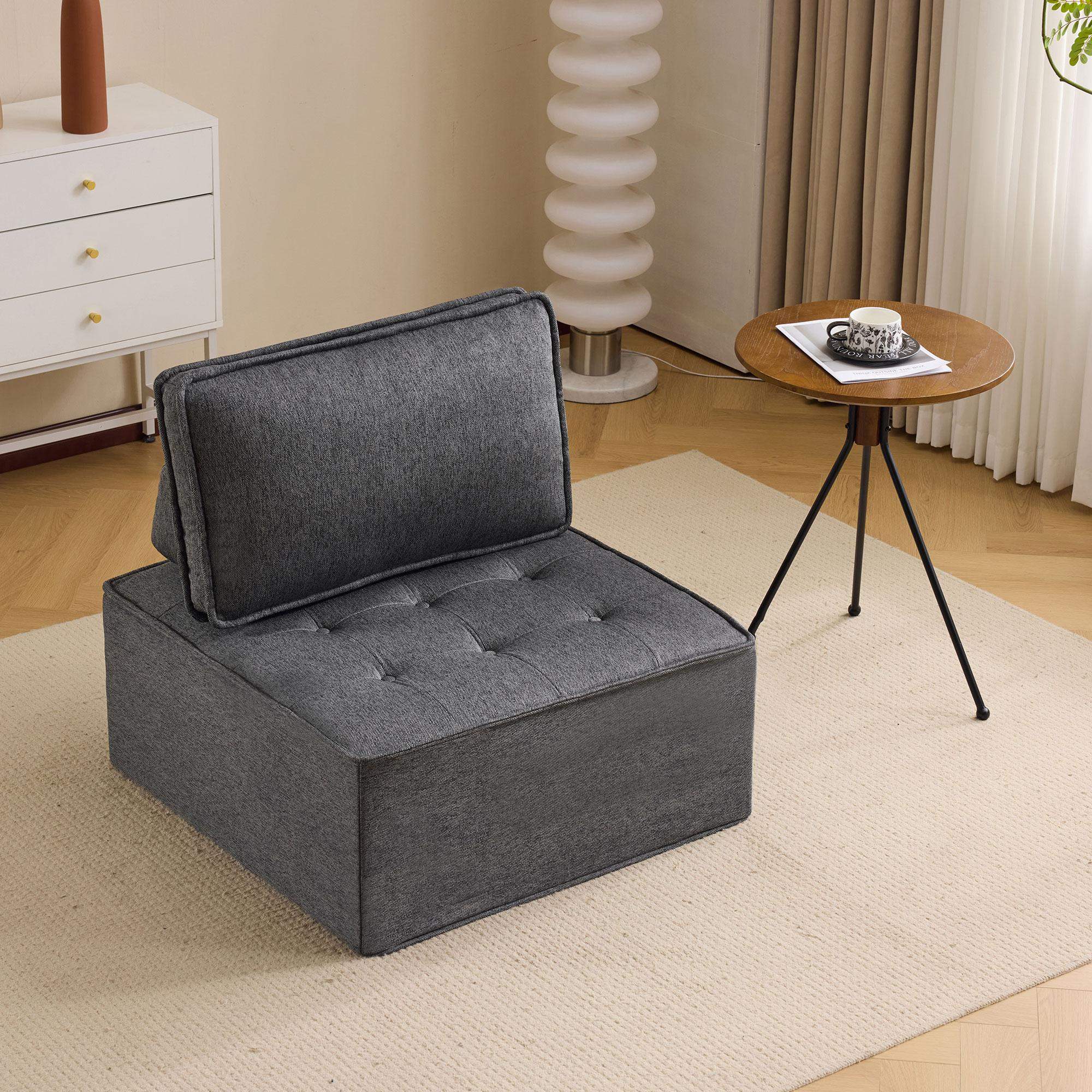 Left. Roomtec - The dark gray linen wooden frame sofa can be freely spliced meeting various needs such as in small apartment living - DARK GREY.