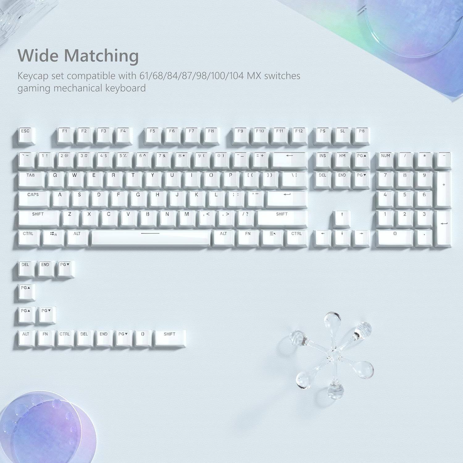 Womier - Jelly Keycaps , Crystal Shine Through Custom Cute Key caps Set for Mechanical Keyboard - White