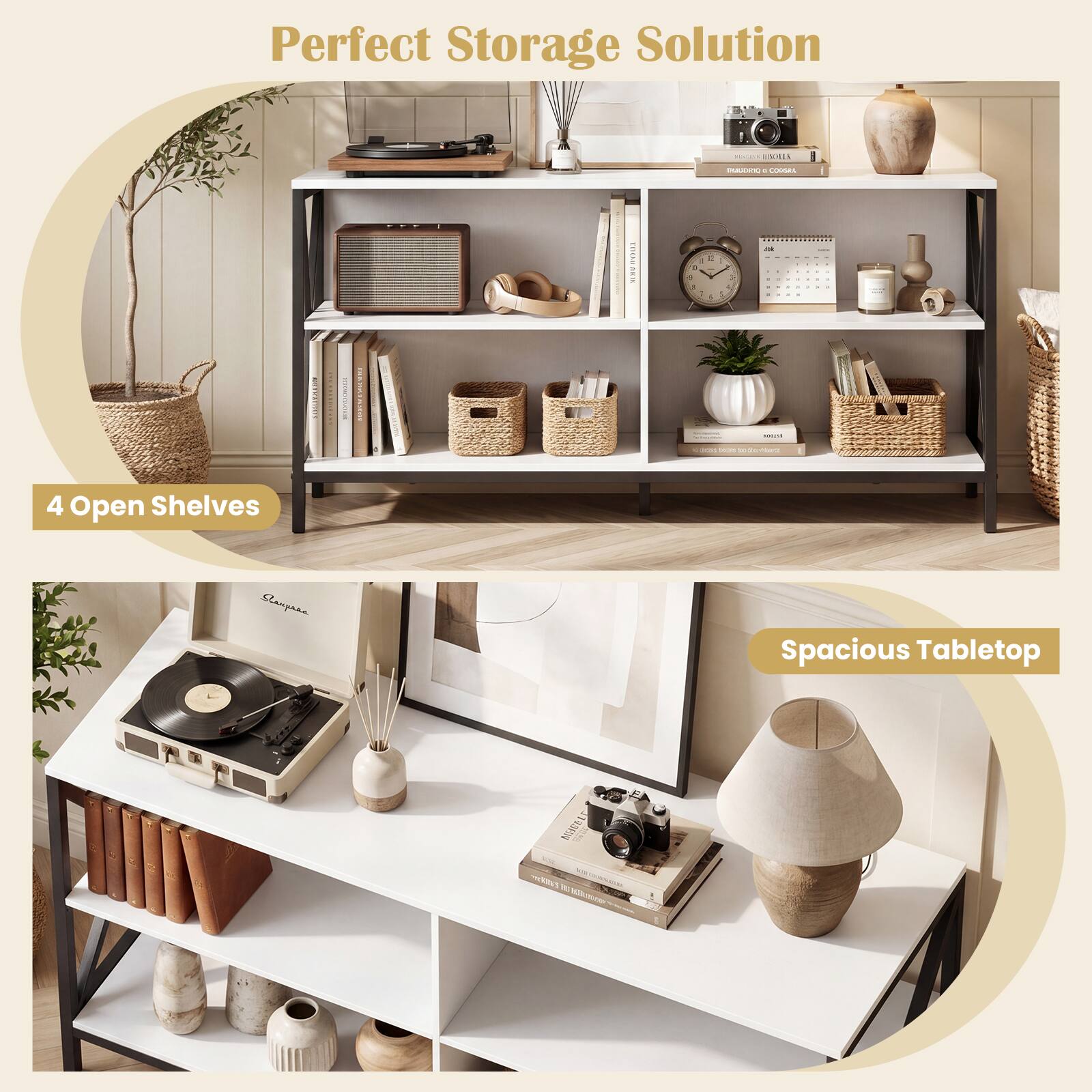 Perfect Storage Solution

4 Open Shelves

Spacious Tabletop