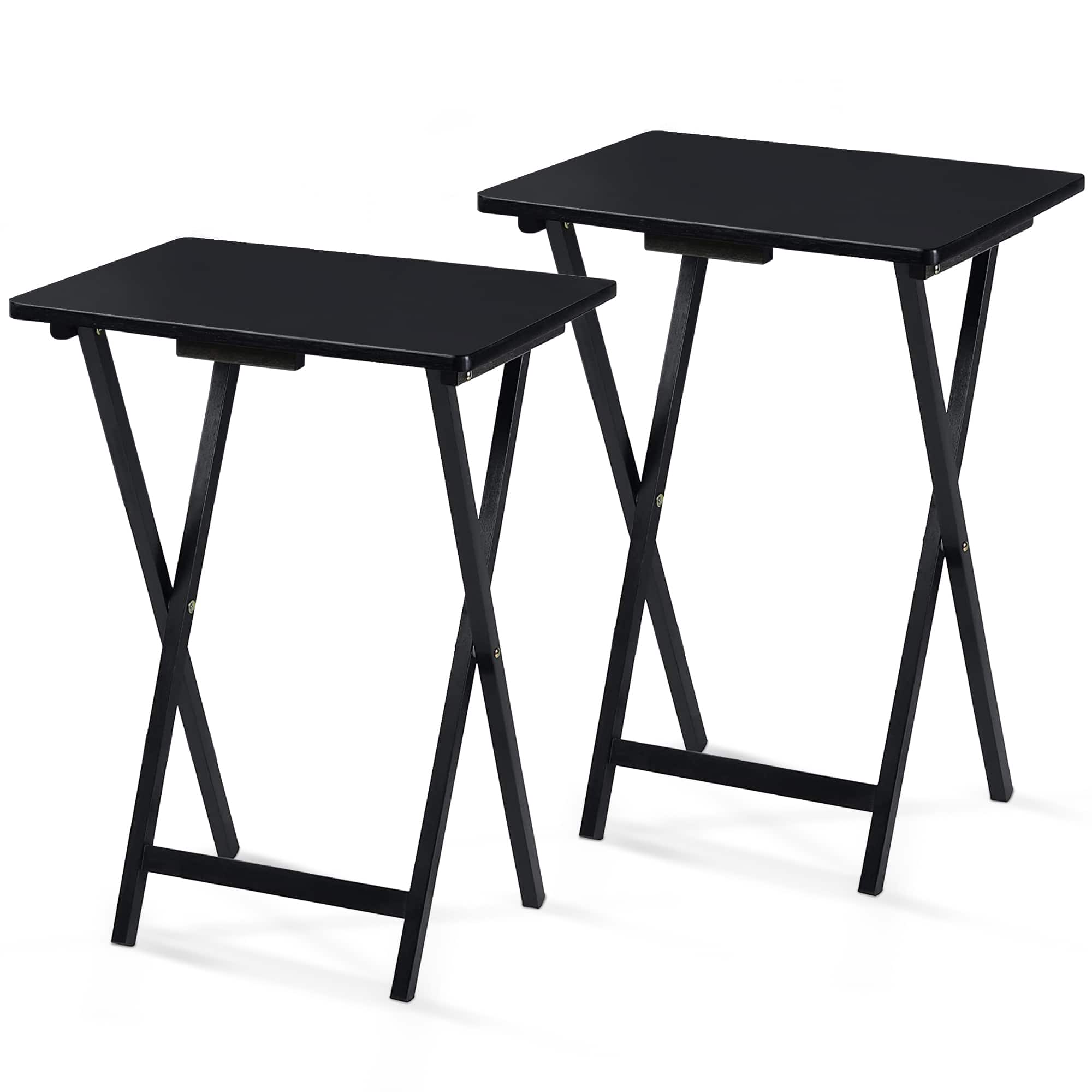 PJ Wood - Folding TV Tray, Collapsible Portable Snack Tables, 2 Piece Set - Black