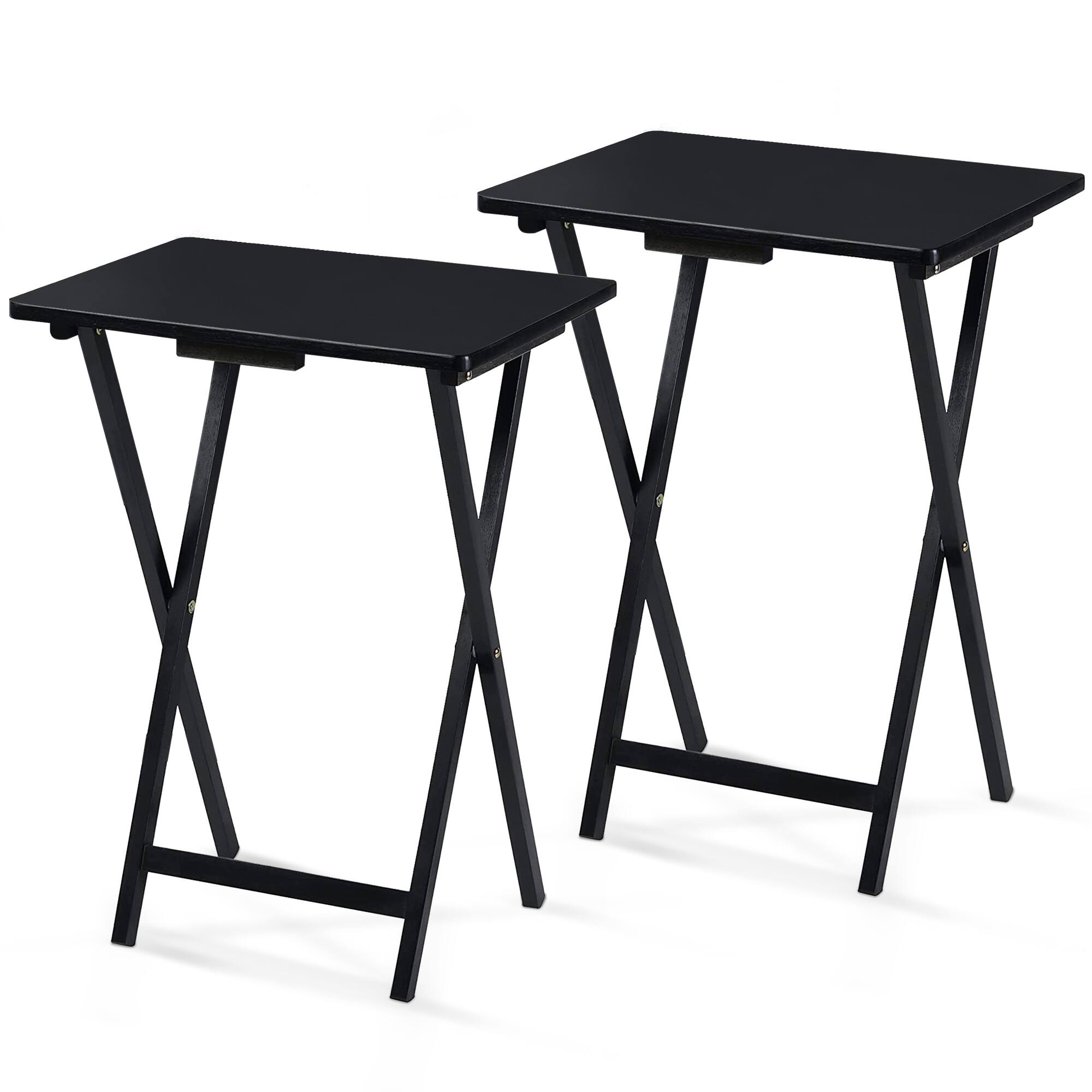 PJ Wood - Folding TV Tray, Collapsible Portable Snack Tables, 2 Piece Set - Black