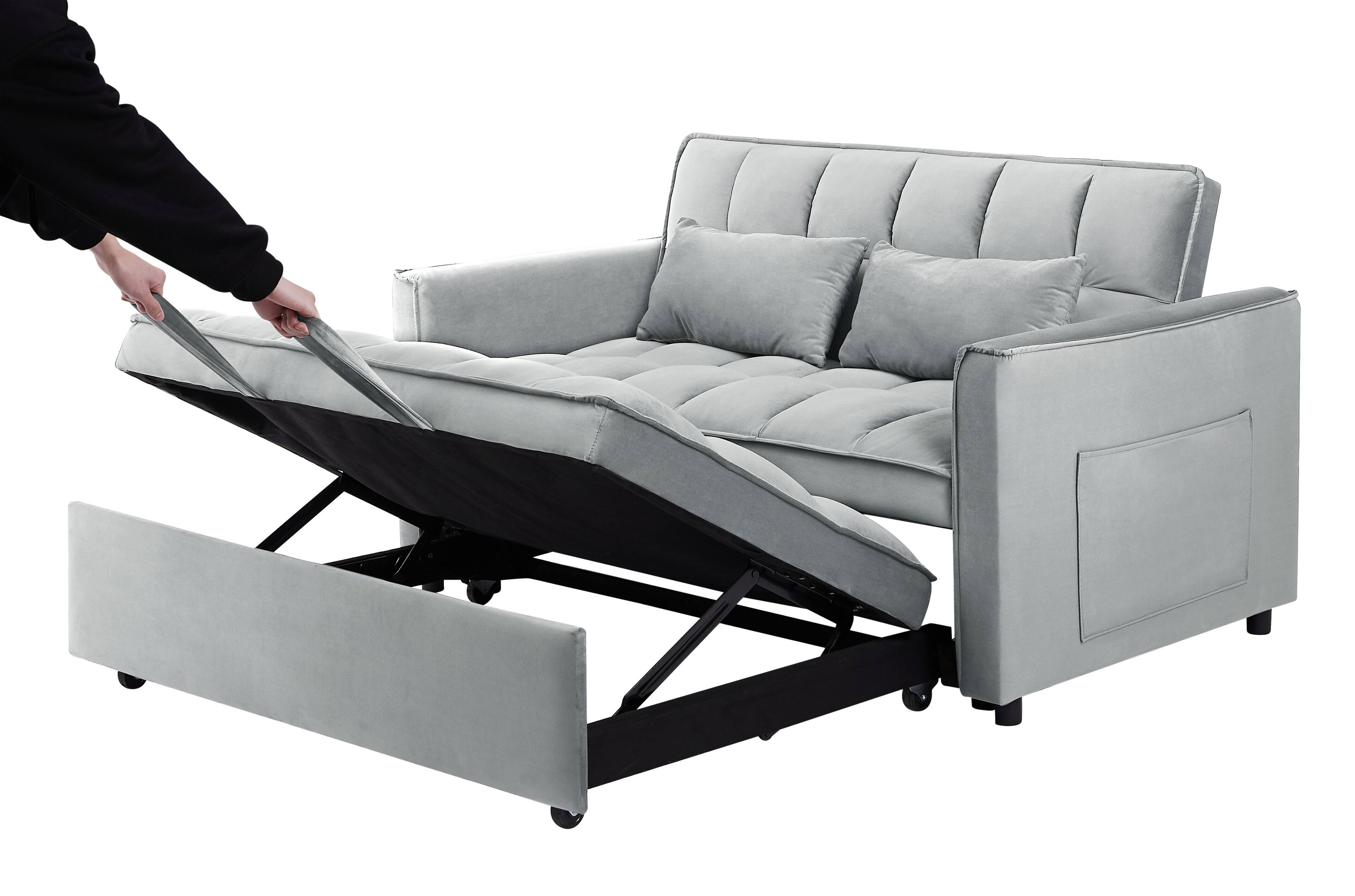 Back. Anysun - 55" 3-in-1 Velvet Convertible Sofa Bed - Adjustable Back, Storage Bag & Pillow for Living Room & Bedroom - Dark Gray.