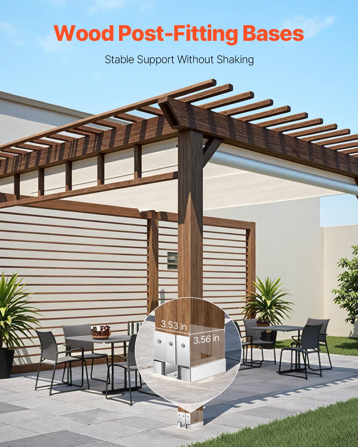 Wood Post-Fitting Bases  
Stable Support Without Shaking  

3.53 in  
3.56 in