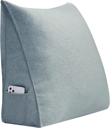 Front. wowmax - Large Reading Pillow with Removable Headboard - Gray Linen Wedge Cushion for Sitting Up in Bed - Grey.