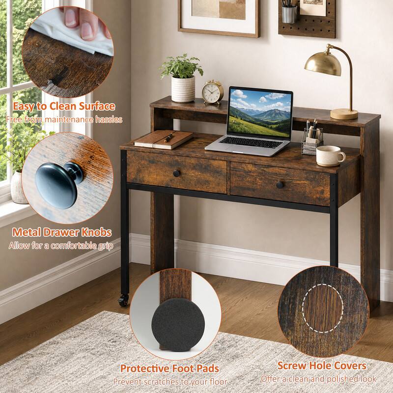 2 - Easy to Clean Surface Free from maintenance hassles  
Metal Drawer Knobs Allow for a comfortable grip  
Protective Foot Pads Prevent scratches to your floor  
Screw Hole Covers Offer a clean and polished look