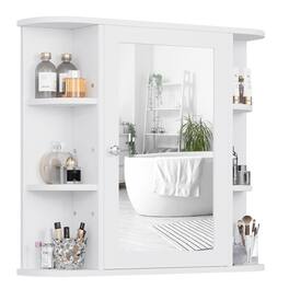 Hirose Alice - Wall Cabinet With Mirror Mounted Cabinets 4 Internal And 6 Open Shelves Mirrored Door Over The Toilet Storage Solid - Solid White