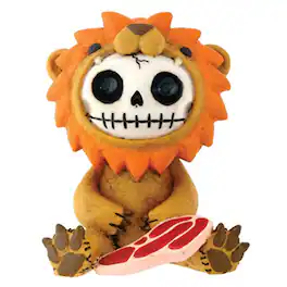 Pacific Trading - Furrybones Raion Skeleton in a Lion Costume with a Steak Figurine Statuette - Orange