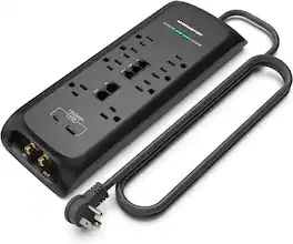 Monster - Heavy Duty Surge Protector Power Strip 6 ft Cord with 8 120V-Outlet Extension, 2 Ethernet Switch Ports, 4050J Rating - Black