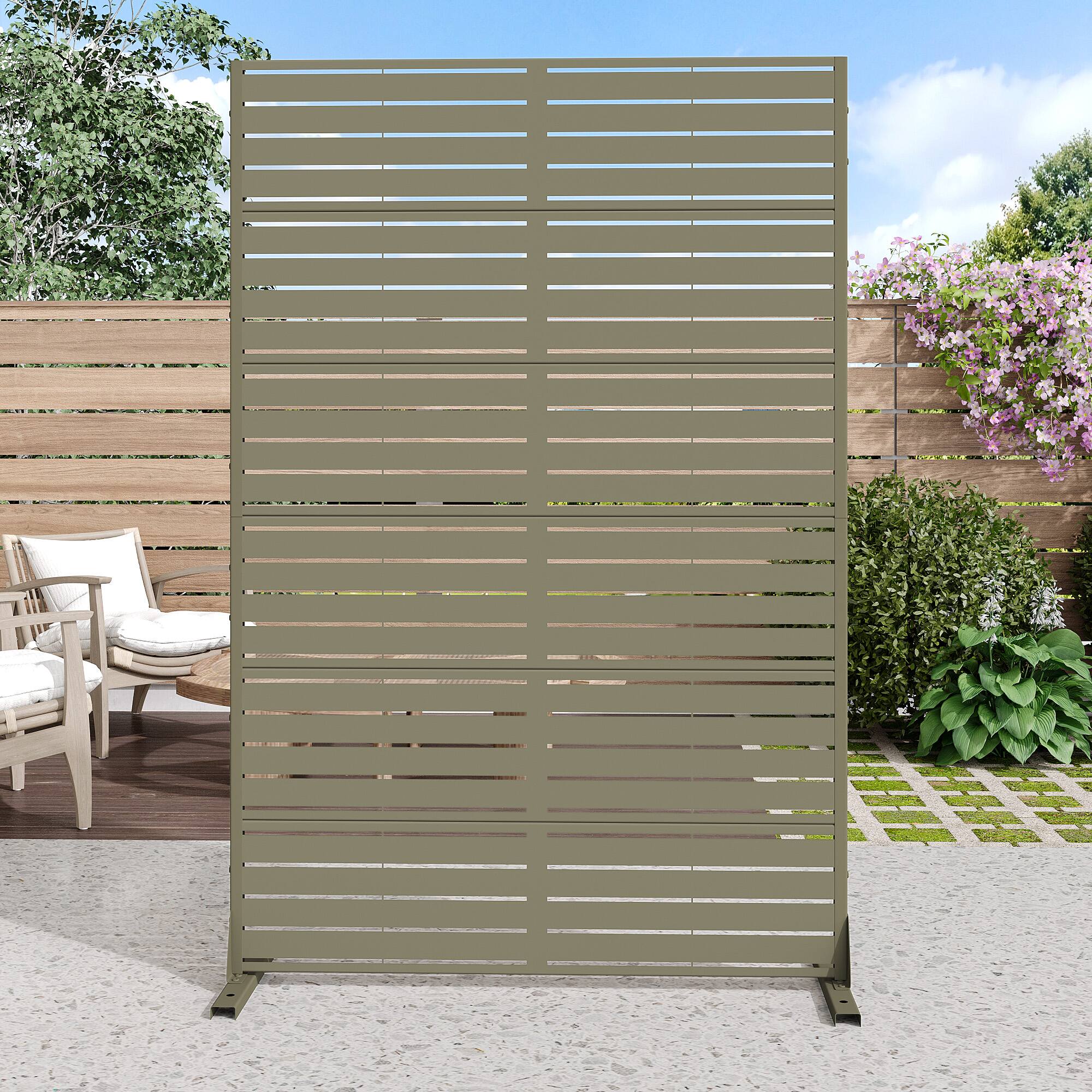 Alt View 1. PexFix - 72 in. x 47 in. Louvered Pattern Metal Outdoor Privacy Screen & Panels, Freestanding Garden Divider Fence - Olive Gray.
