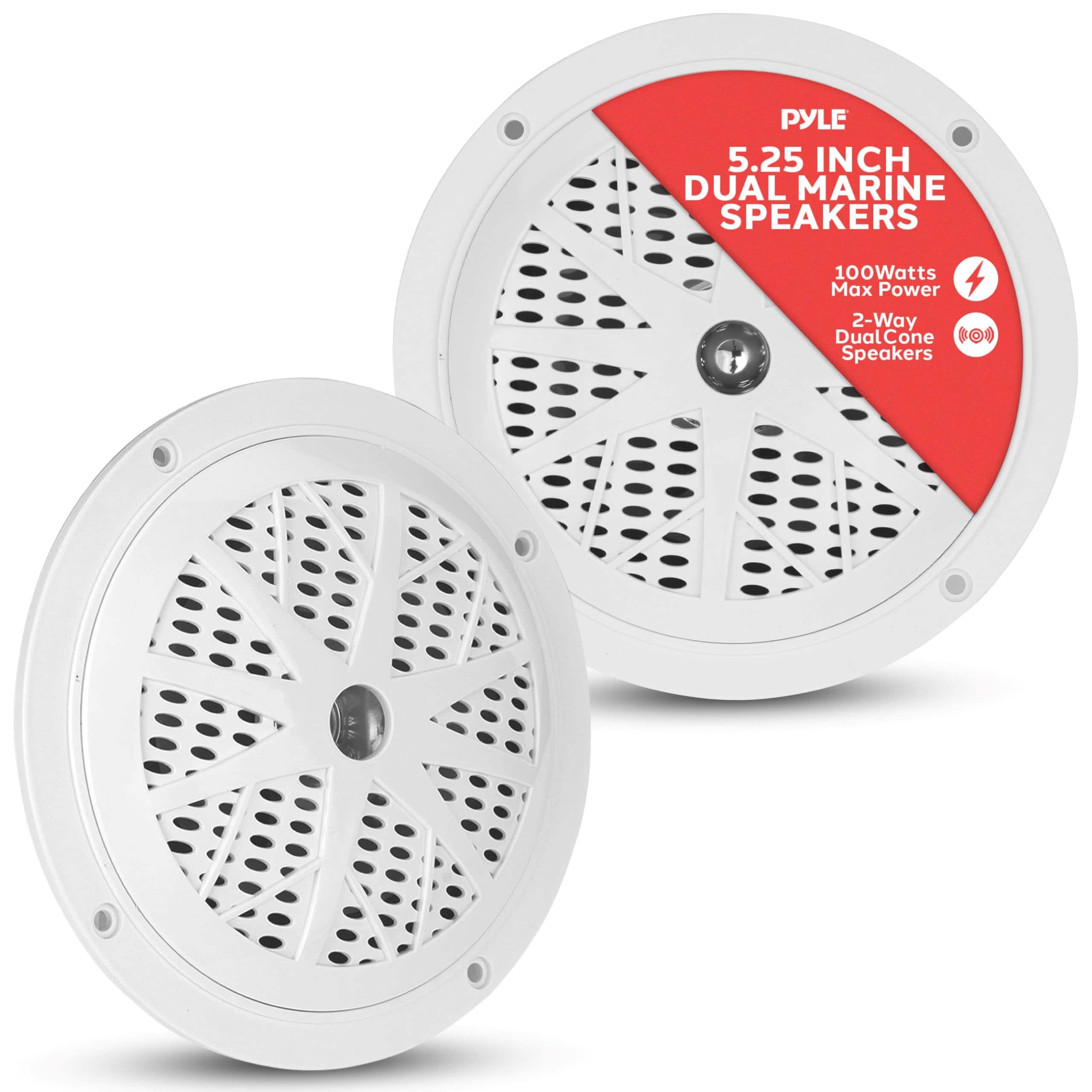 Pyle - PLMR51W 5.25” Dual Marine Speakers, 100W, Waterproof, Outdoor Audio System (White)