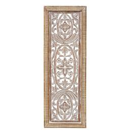 Manhattan Lane - Rectangular Mango Wood Wall Panel Hand Crafted With Intricate Carving - White and Brown