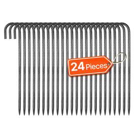 VEVOR - Rebar Stakes, 16-Inch, Heavy-Duty 0.4 in Diameter J Hook, Galvanized Steel Ground Anchors with Chisel Point End - Black