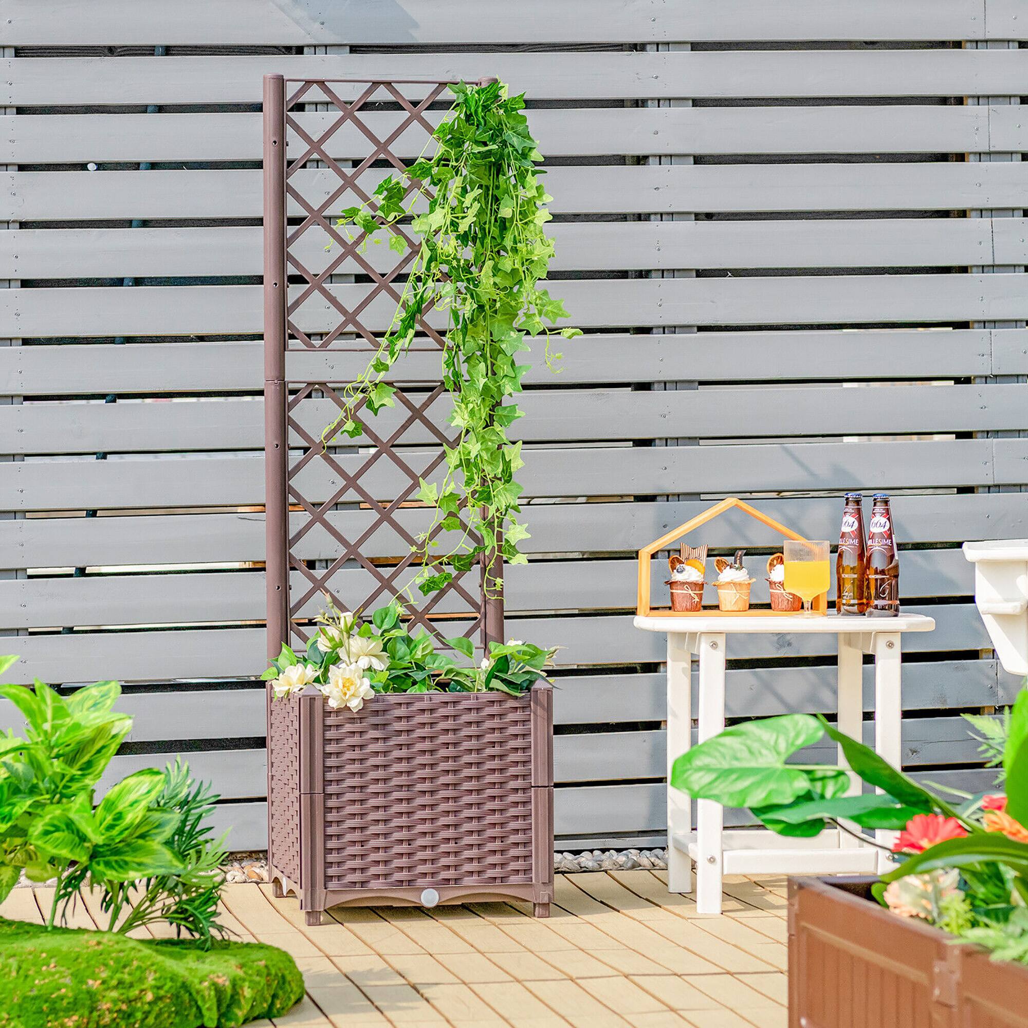 Alt View 3. Gymax - Gymax Raised Garden Bed w/Trellis Planter Box for Climbing Plants 16'' x 16'' x 53'' - Brown.