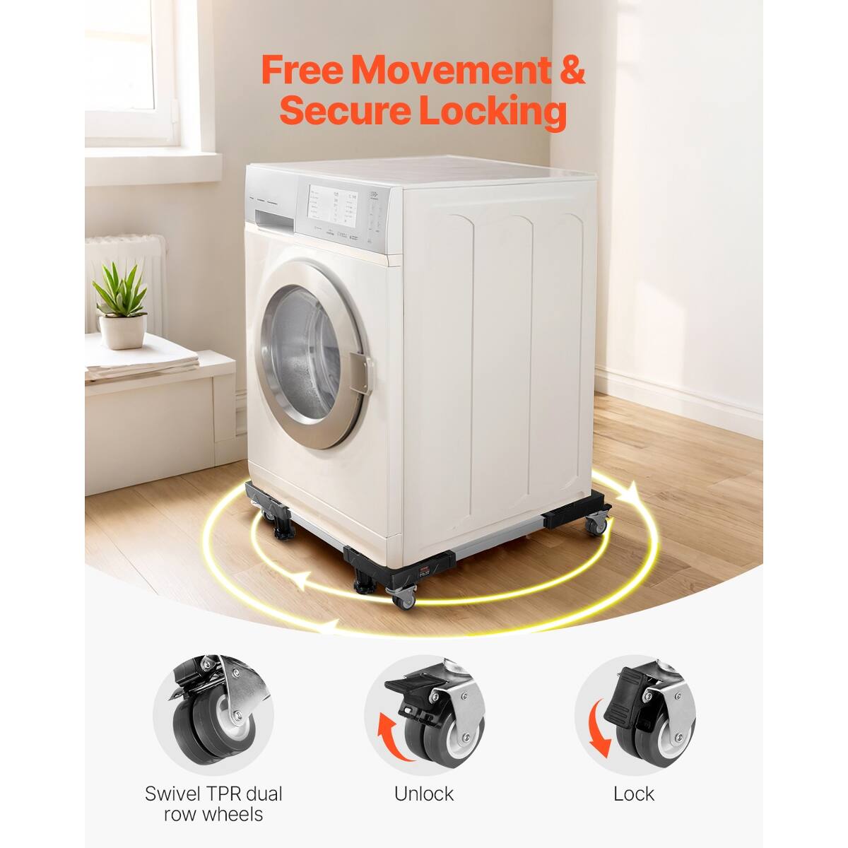 Free Movement & Secure Locking

Swivel TPR dual row wheels

Unlock

Lock