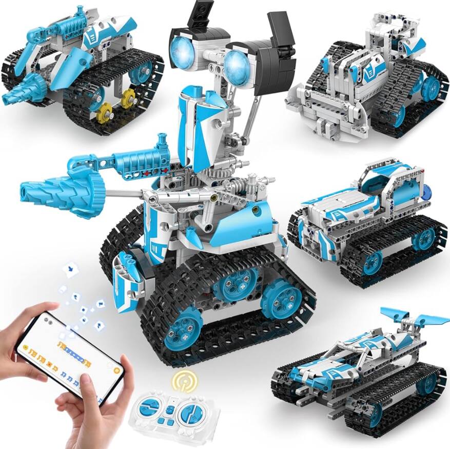 Front. Aukfa - 5-in-1 App/Remote Control Robot Kit - 720PCS STEM Coding Building Toy for Kids Ages 6-12..
