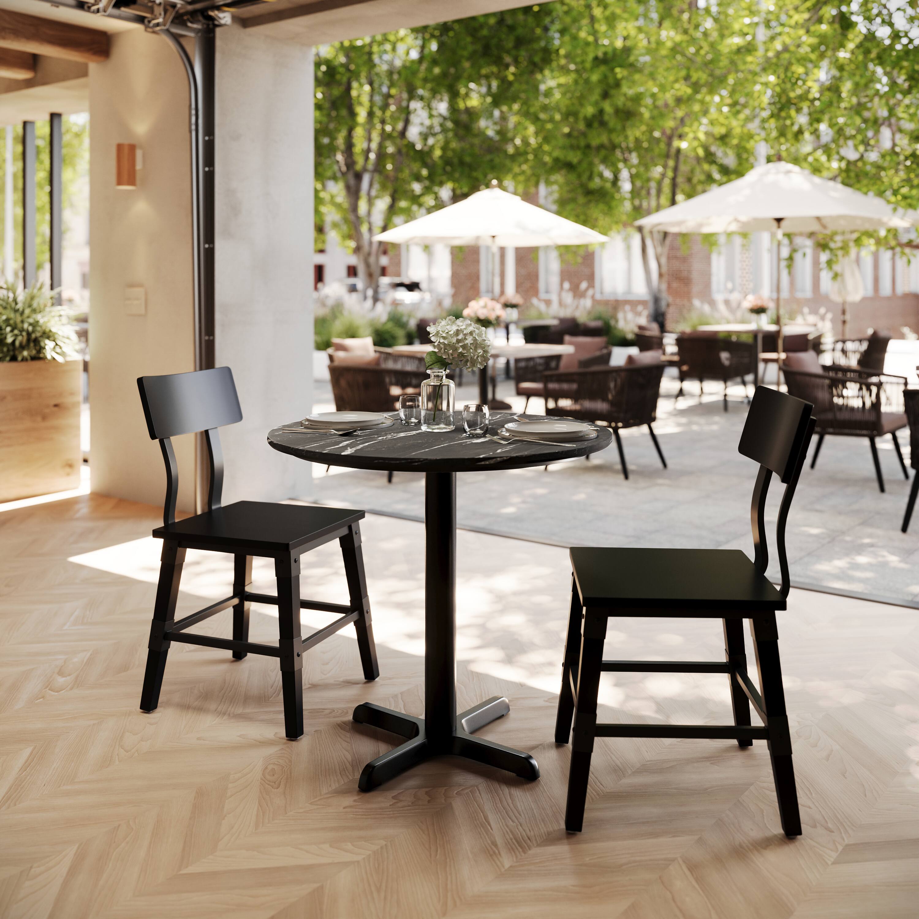 Alt View 1. Emma + Oliver - PureShield Tabletop with Seam-Free Surface Innovation and Table Height X-Base - Black Faux Marble/Black Base.