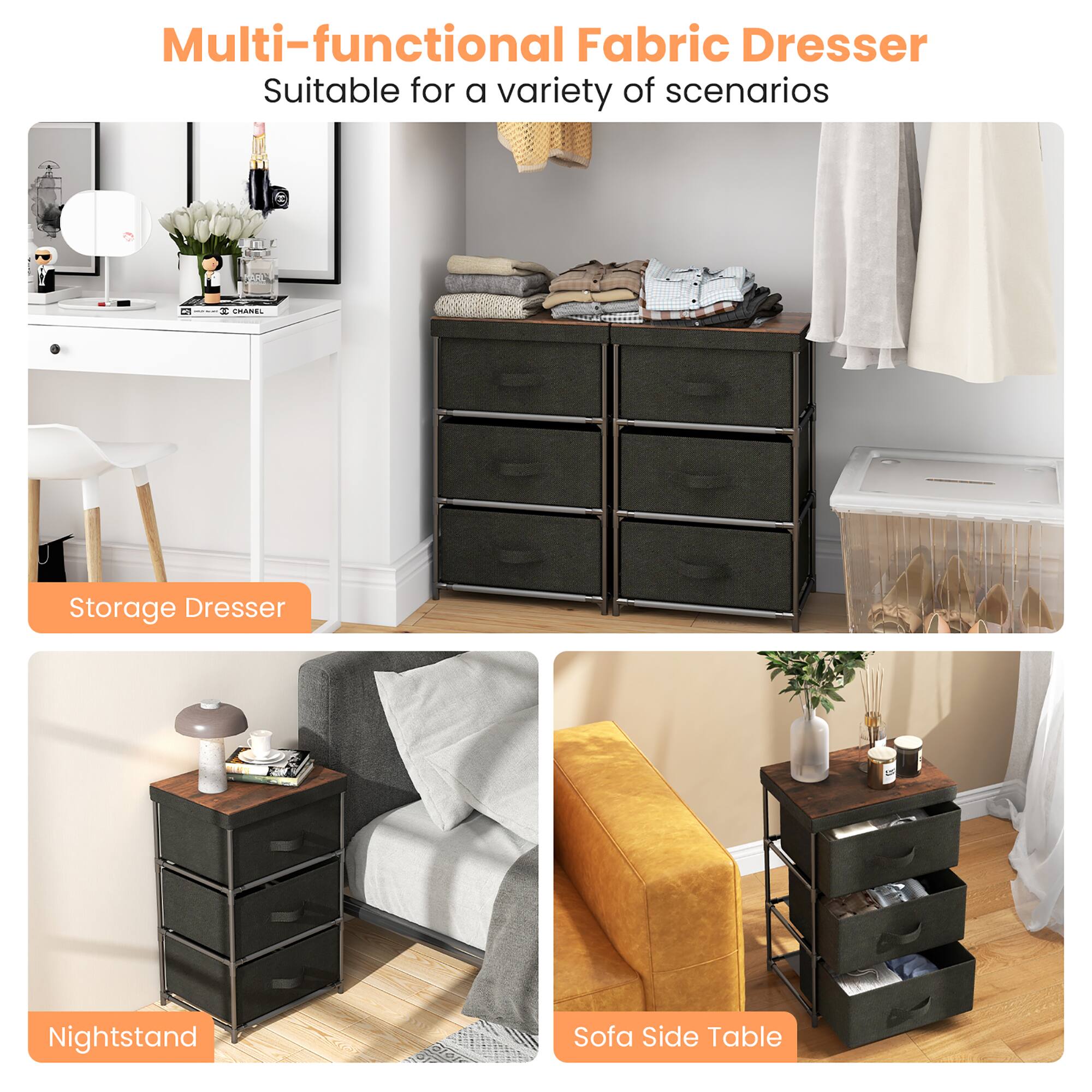 Multi-functional Fabric Dresser Suitable for a variety of scenarios - Storage Dresser, Nightstand, Sofa Side Table.