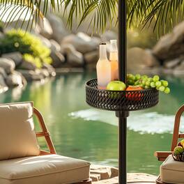 Mondawe - Patio Umbrella Table Tray Adjustable with Storage and Umbrella Poles - Black