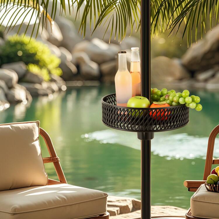 Front. Mondawe - Patio Umbrella Table Tray Adjustable with Storage and Umbrella Poles - Black.