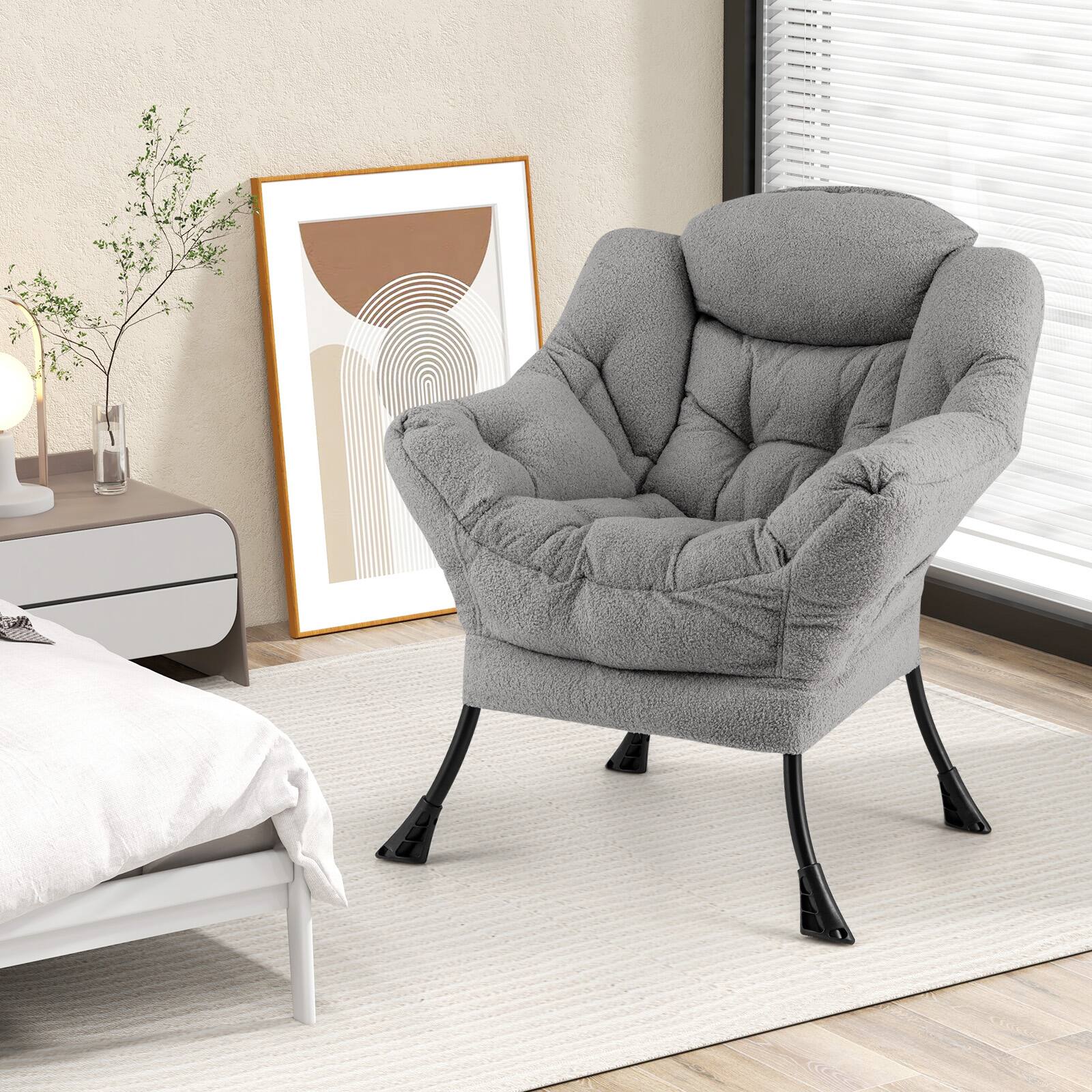 Alt View 5. Sugift - Sherpa Upholstered Accent Chair with Cozy Head Pillow - Grey.