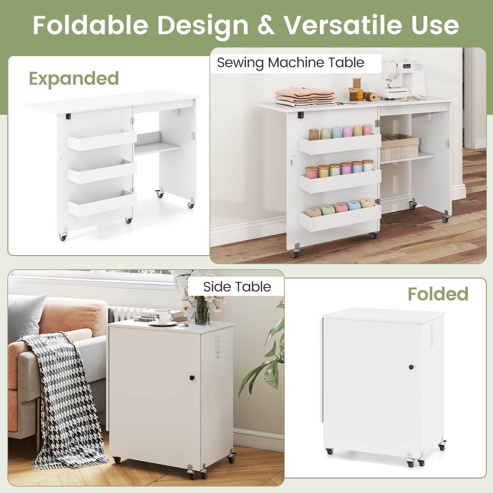 Foldable Design & Versatile Use

Expanded

Sewing Machine Table

Side Table

Folded