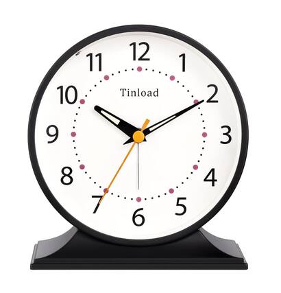 Front. FINEAK - 4.5" Vintage Silent Analog Alarm Clock with Manual Light & Snooze, Black - Black.