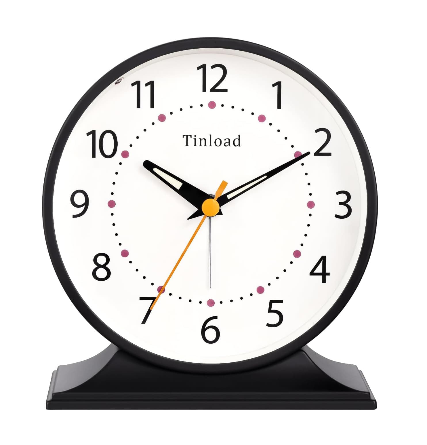 Front. FINEAK - 4.5" Vintage Silent Analog Alarm Clock with Manual Light & Snooze, Black - Black.