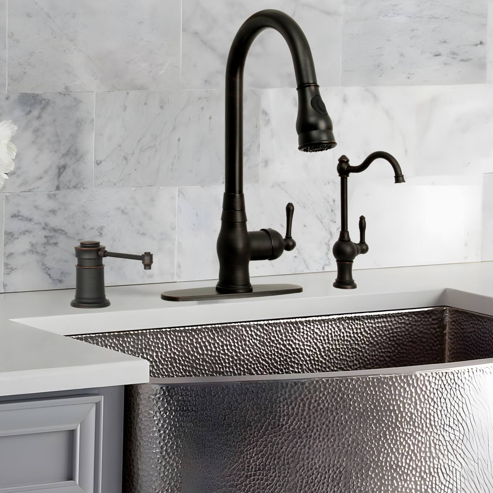 Alt View 4. Akicon - Akicon Brass Built-in Soap Dispenser for Kitchen Sink Top Refill with 17 oz. Bottle in Oil Rubbed Bronze - Oil Rubbed Bronze.