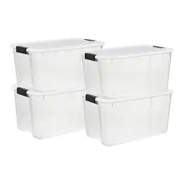 Sterilite - 70 Qt Plastic Stackable Storage Bin with Latching Lid, (4 Pack) - Clear