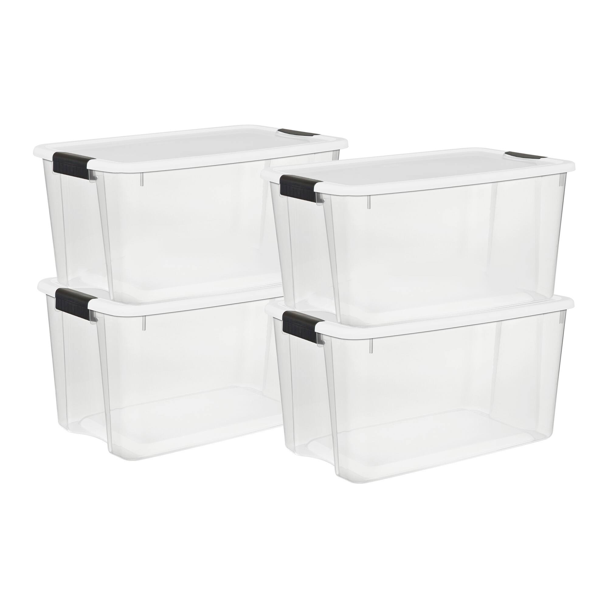 Sterilite - 70 Qt Plastic Stackable Storage Bin with Latching Lid, (4 Pack) - Clear