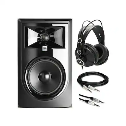 Front. JBL - JBL 305P MKII Powered 5-Inch 2-Way Monitor with Isolation Pads & TRS Cable.