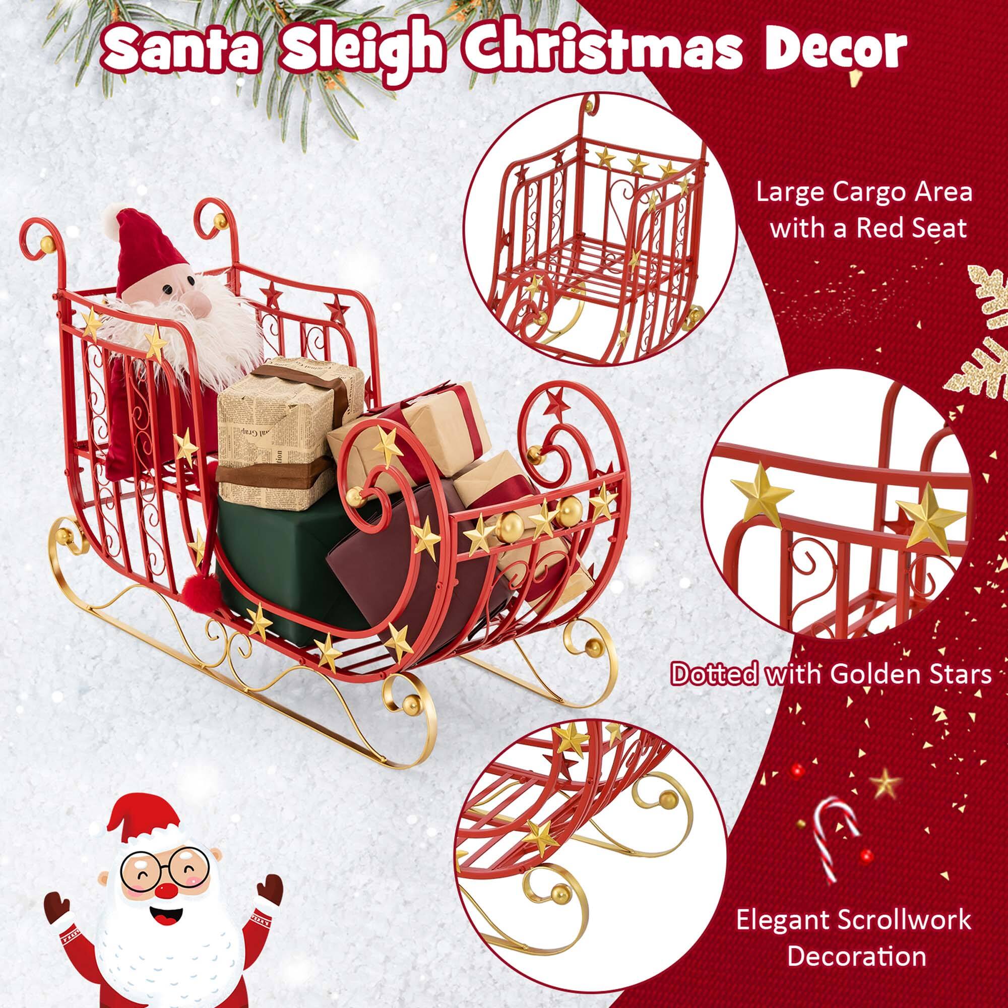 Santa Sleigh Christmas Decor Large Cargo Area with a Red Seat FON Dotted with Golden Stars Elegant Scrollwork Decoration