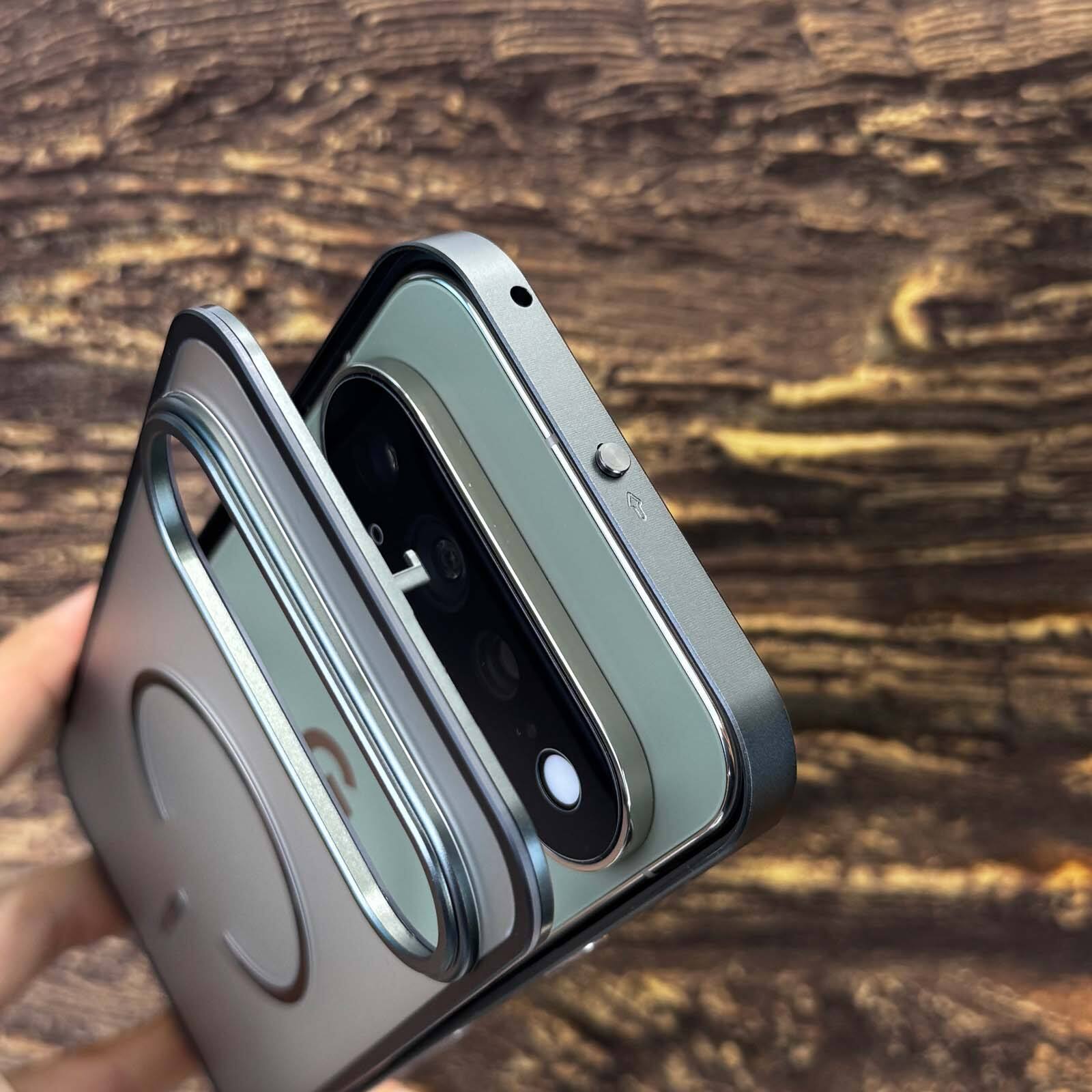 Back. Dteck - Magnetic Aluminum Bumper Case for Google Pixel 11 Pro, Slim Shockproof Translucent Matte Phone Cover with Buckle Lock - Silver.
