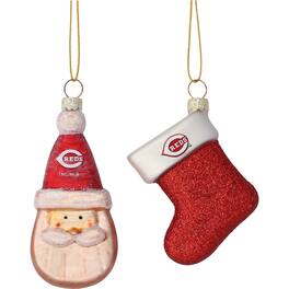 The Memory Company - Cincinnati Reds Two-Pack Santa & Stocking Blown Glass Ornament Set - Multicolor